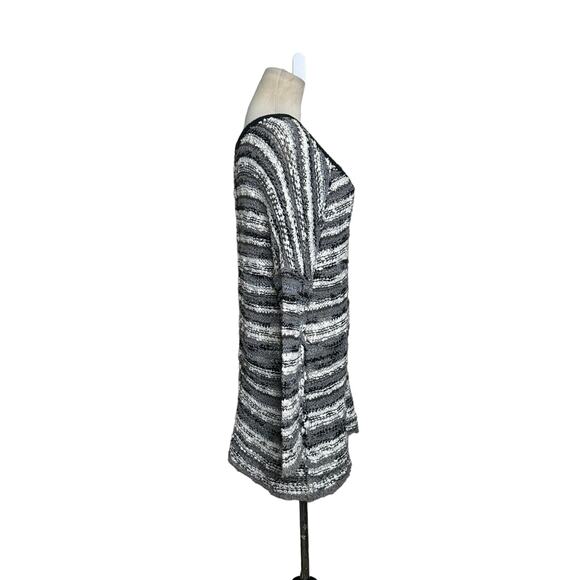 Free People gray white striped open knit v neck oversize sweater size XS - Picture 9 of 12